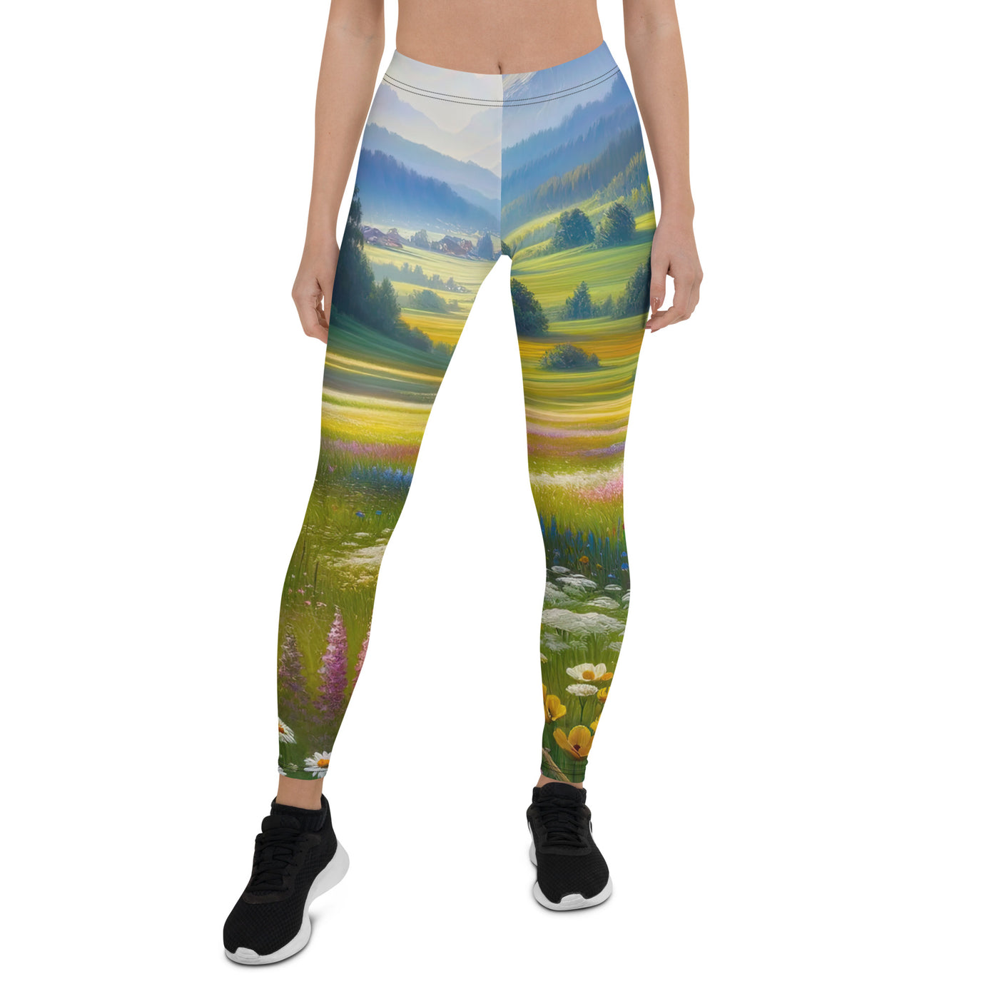 Ölgemälde einer Almwiese, Meer aus Wildblumen in Gelb- und Lilatönen - Leggings (All-Over Print) berge xxx yyy zzz