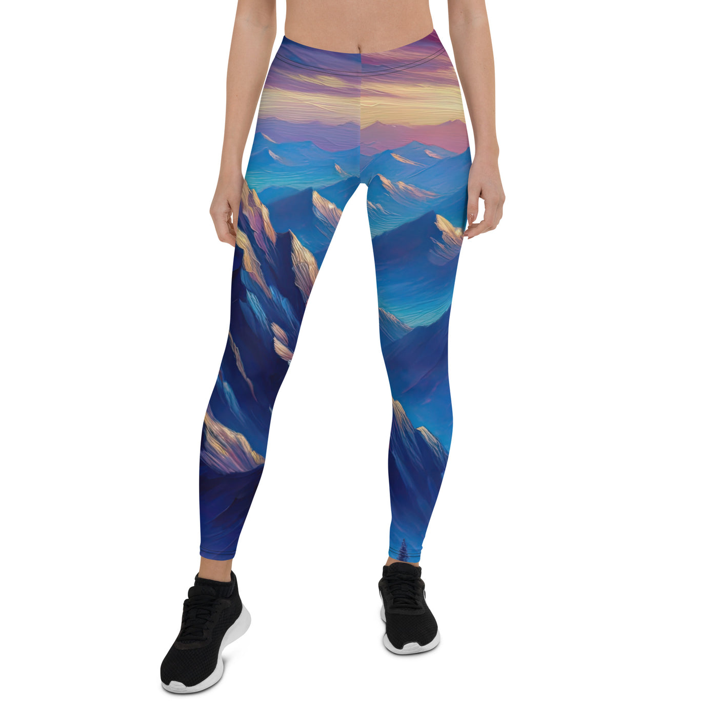 Ölgemälde eines ruhigen Alpenabends mit Bergsteigersilhouette auf dem Gipfel - Leggings (All-Over Print) wandern xxx yyy zzz XL