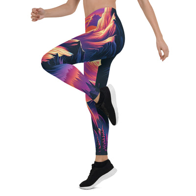 Alpen-Sonnenuntergang mit Bär auf Hügel, warmes Himmelsfarbenspiel - Leggings (All-Over Print) camping xxx yyy zzz