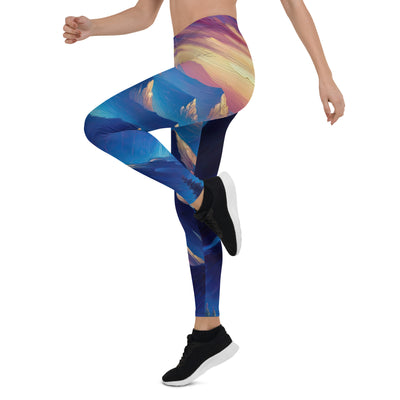 Ölgemälde eines ruhigen Alpenabends mit Bergsteigersilhouette auf dem Gipfel - Leggings (All-Over Print) wandern xxx yyy zzz