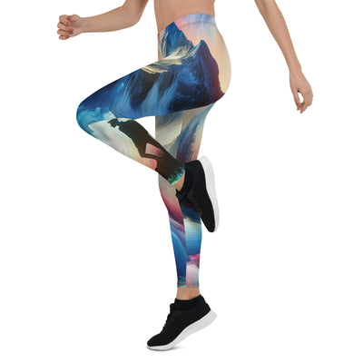 Foto eines abstrakt-expressionistischen Alpengemäldes mit Wanderersilhouette - Leggings (All-Over Print) wandern xxx yyy zzz