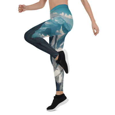 Foto der Alpen mit Gipfelkreuz an einem klaren Tag, schneebedeckte Spitzen vor blauem Himmel - Leggings (All-Over Print) berge xxx yyy zzz