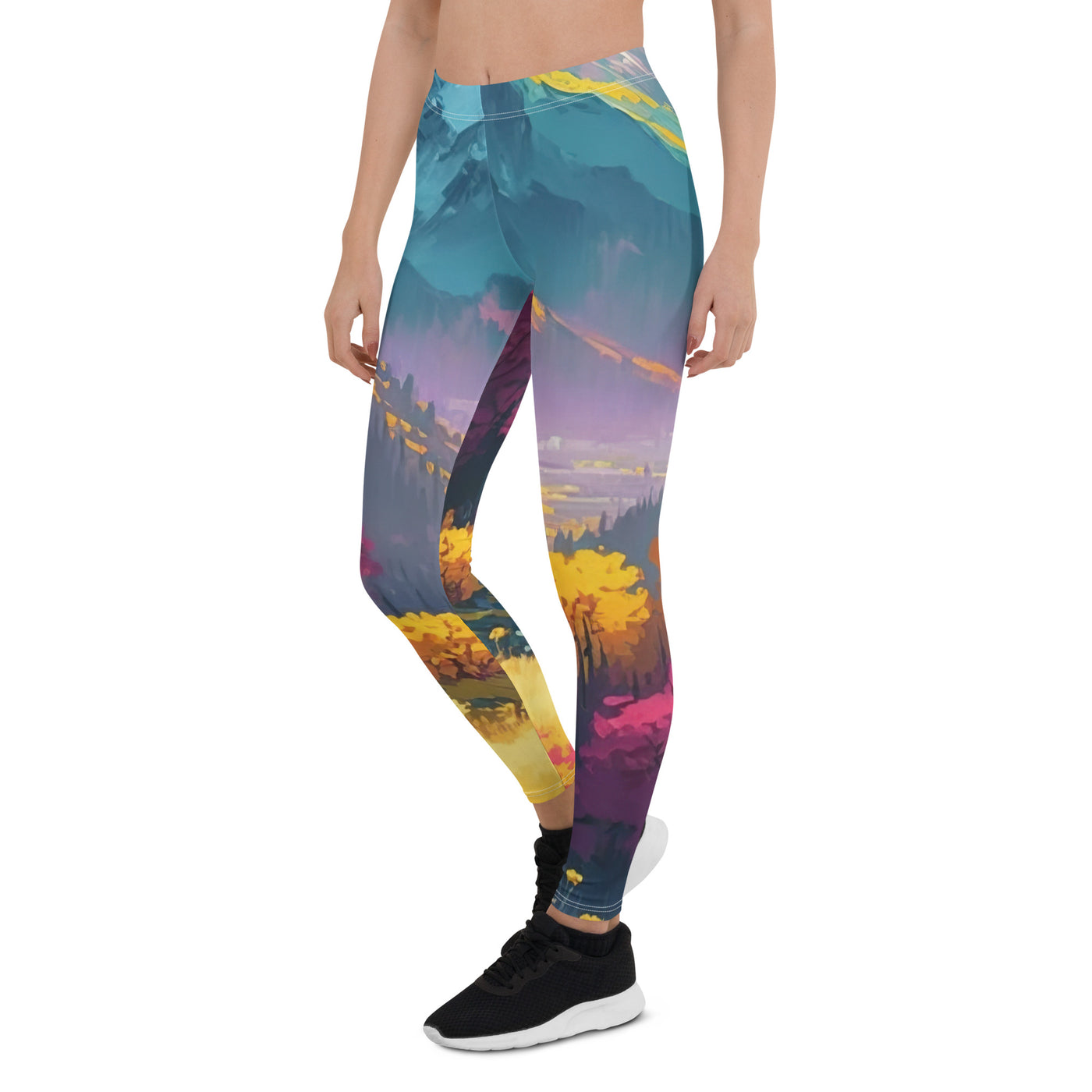 Berge, pinke und gelbe Bäume, sowie Blumen - Farbige Malerei - Leggings (All-Over Print) berge xxx