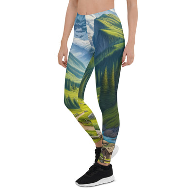 Wanderer in den Bergen und Wald: Digitale Malerei mit grünen kurvenreichen Pfaden - Leggings (All-Over Print) wandern xxx yyy zzz