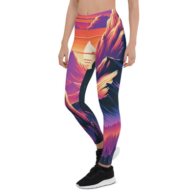 Alpen-Sonnenuntergang mit Bär auf Hügel, warmes Himmelsfarbenspiel - Leggings (All-Over Print) camping xxx yyy zzz