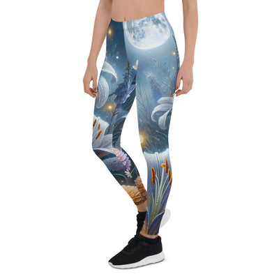 Ätherische Mondnacht auf blühender Wiese, silbriger Blumenglanz - Leggings (All-Over Print) camping xxx yyy zzz