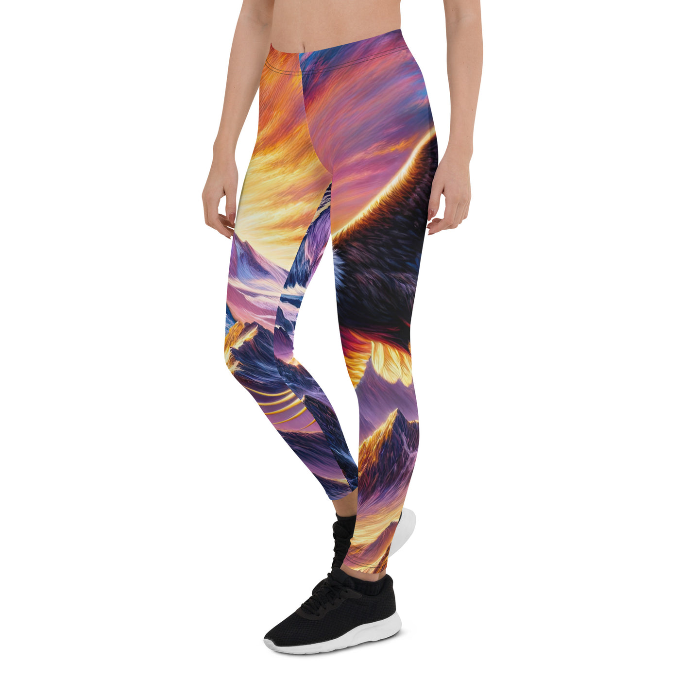 Ölgemälde eines Adlers im Sonnenaufgang der Alpen, gold-rosa beleuchtete Gipfel - Leggings (All-Over Print) berge xxx yyy zzz