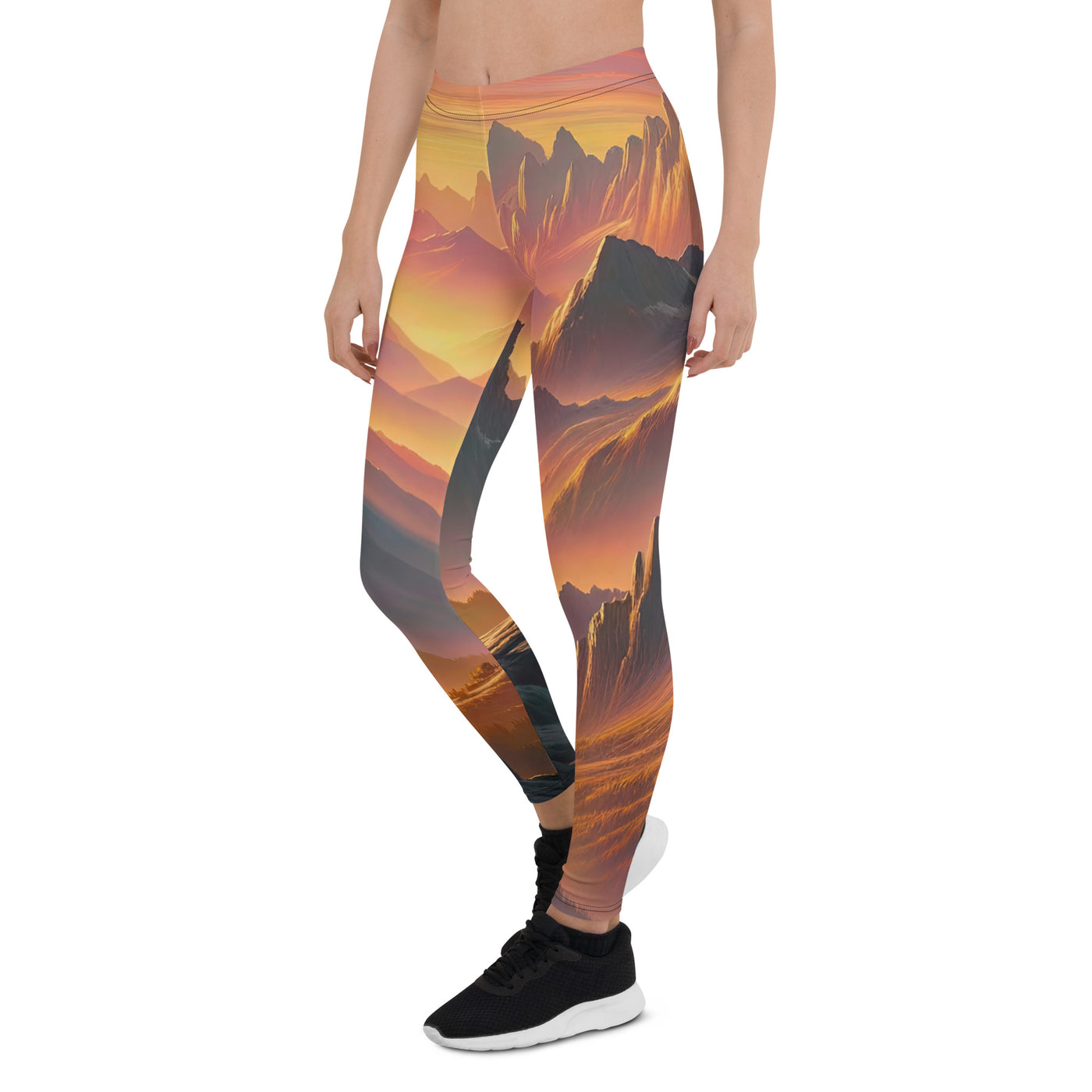 Ölgemälde der Alpen in der goldenen Stunde mit Wanderer, Orange-Rosa Bergpanorama - Leggings (All-Over Print) wandern xxx yyy zzz