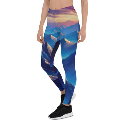 Ölgemälde eines ruhigen Alpenabends mit Bergsteigersilhouette auf dem Gipfel - Leggings (All-Over Print) wandern xxx yyy zzz