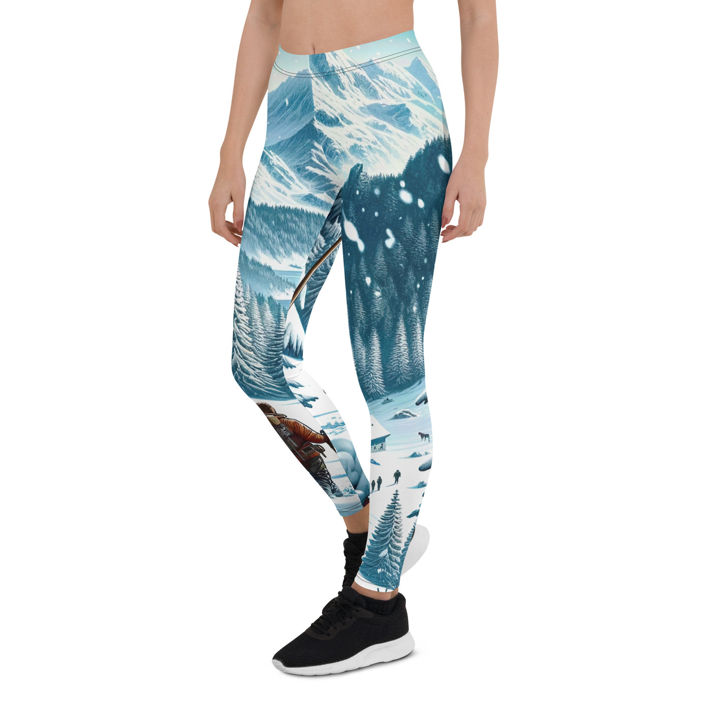 Quadratische Winterillustration der Alpen mit deutscher Flagge und Wanderteam - Leggings (All-Over Print) wandern xxx yyy zzz