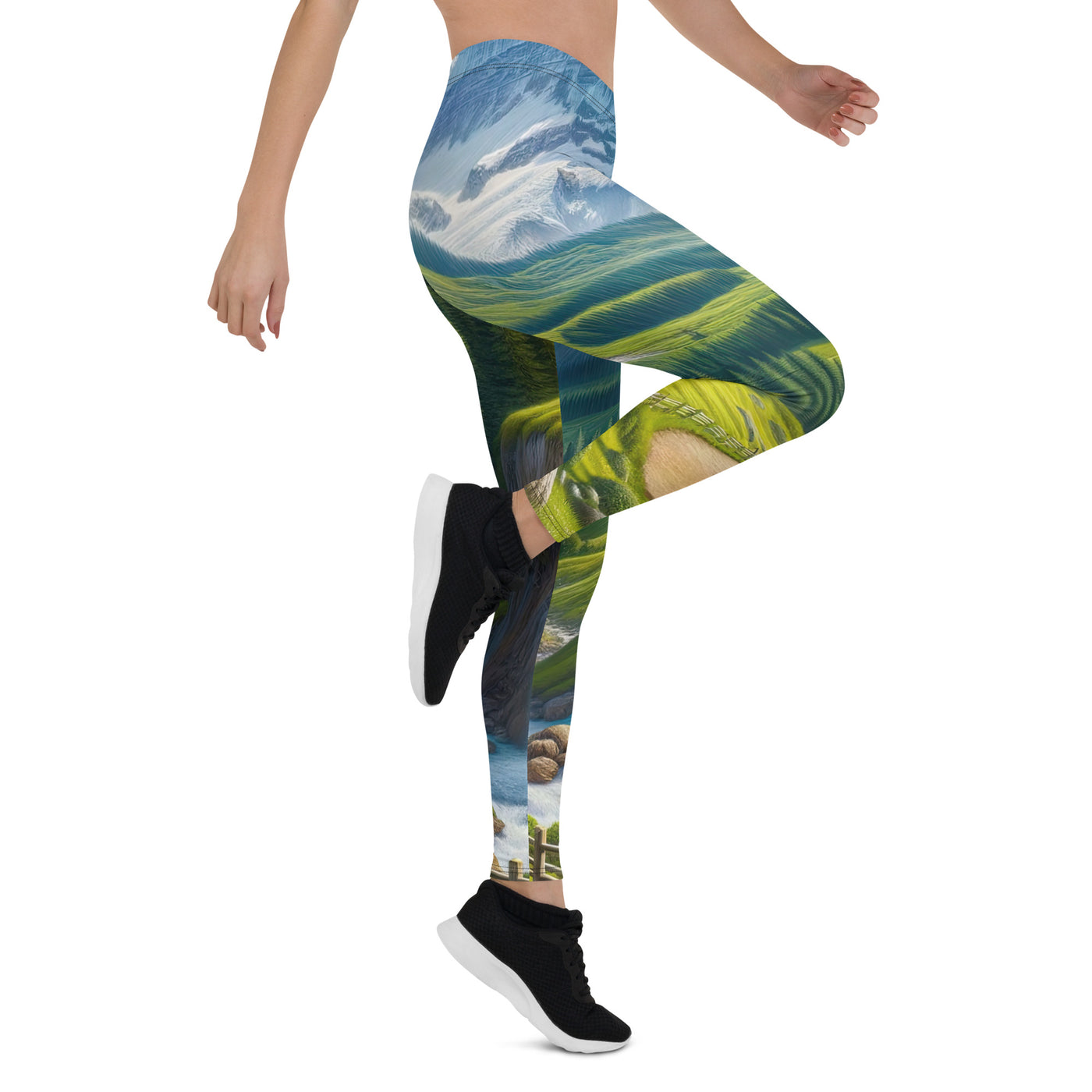 Wanderer in den Bergen und Wald: Digitale Malerei mit grünen kurvenreichen Pfaden - Leggings (All-Over Print) wandern xxx yyy zzz