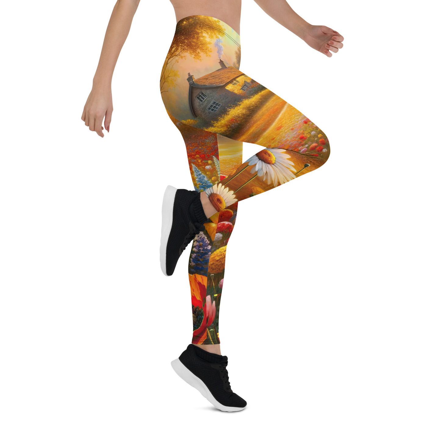 Ölgemälde eines Blumenfeldes im Sonnenuntergang, leuchtende Farbpalette - Leggings (All-Over Print) camping xxx yyy zzz