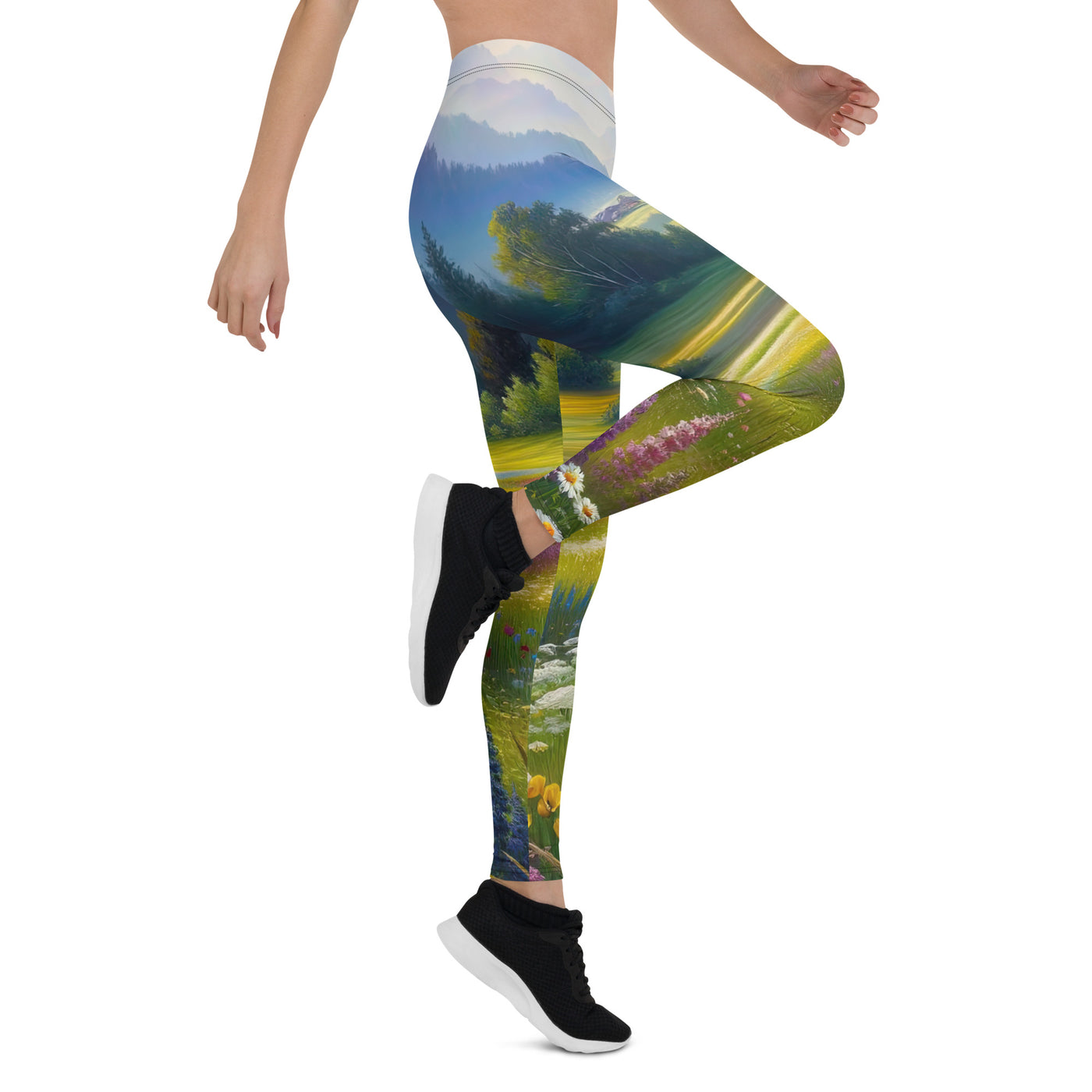 Ölgemälde einer Almwiese, Meer aus Wildblumen in Gelb- und Lilatönen - Leggings (All-Over Print) berge xxx yyy zzz