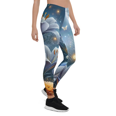 Ätherische Mondnacht auf blühender Wiese, silbriger Blumenglanz - Leggings (All-Over Print) camping xxx yyy zzz