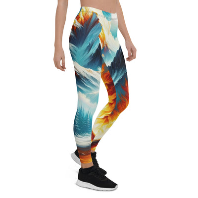 Ölgemälde von Feuer und Eis: Lagerfeuer und Alpen im Kontrast, warme Flammen - Leggings (All-Over Print) camping xxx yyy zzz