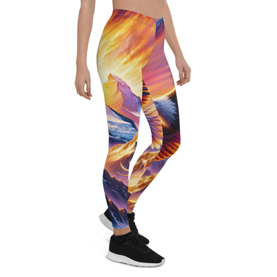 Ölgemälde eines Adlers im Sonnenaufgang der Alpen, gold-rosa beleuchtete Gipfel - Leggings (All-Over Print) berge xxx yyy zzz