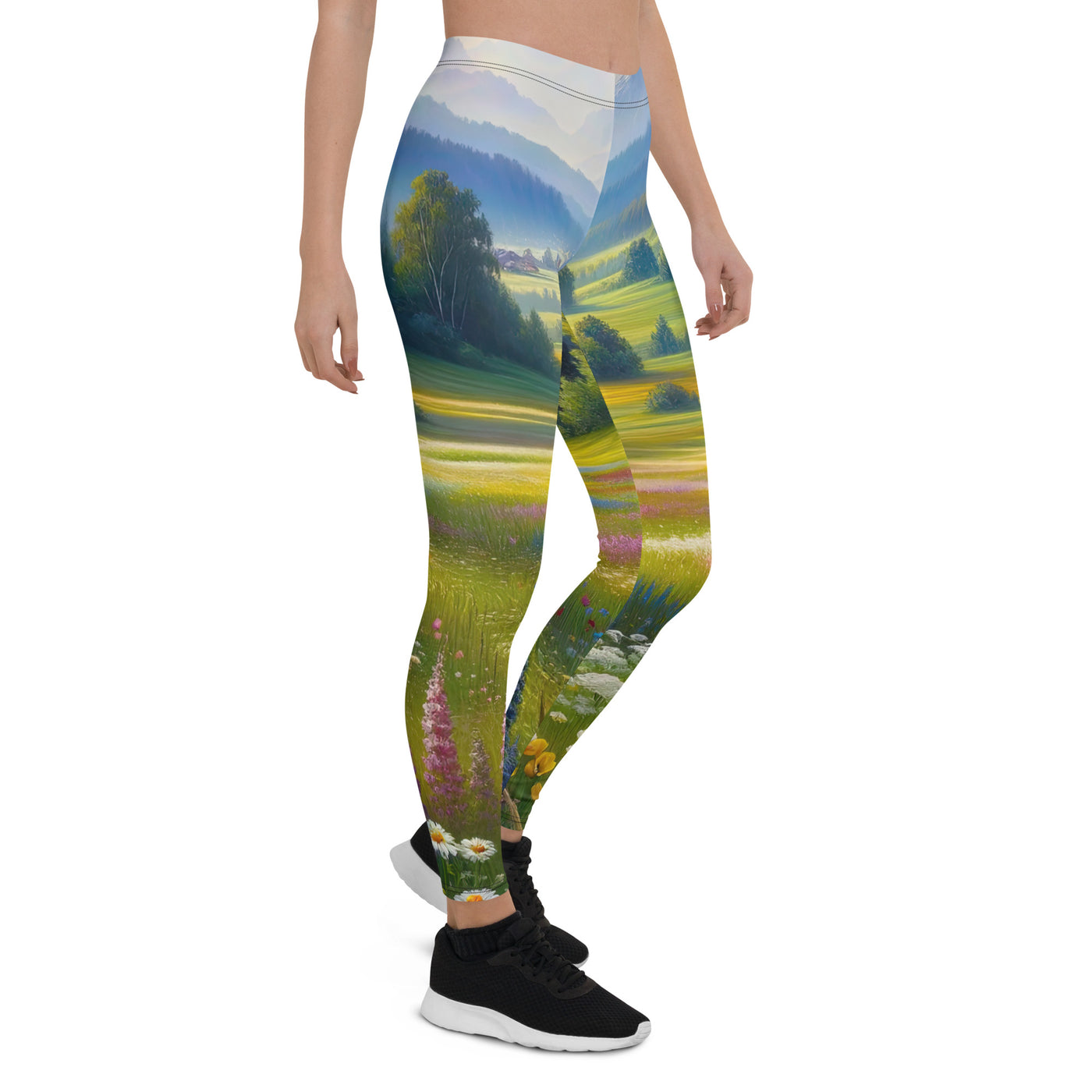 Ölgemälde einer Almwiese, Meer aus Wildblumen in Gelb- und Lilatönen - Leggings (All-Over Print) berge xxx yyy zzz