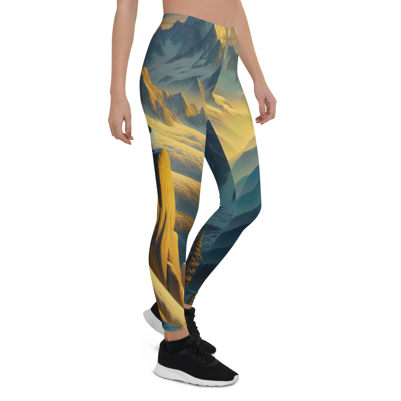 Ölgemälde eines Wanderers bei Morgendämmerung auf Alpengipfeln mit goldenem Sonnenlicht - Leggings (All-Over Print) wandern xxx yyy zzz