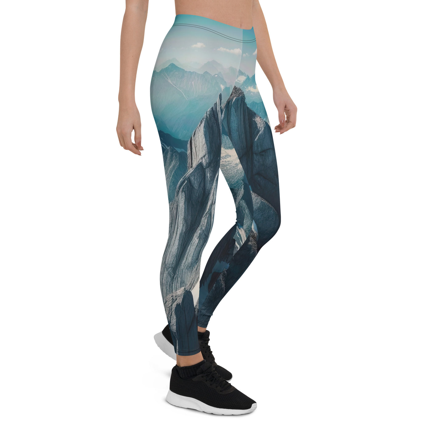 Foto der Alpen mit Gipfelkreuz an einem klaren Tag, schneebedeckte Spitzen vor blauem Himmel - Leggings (All-Over Print) berge xxx yyy zzz