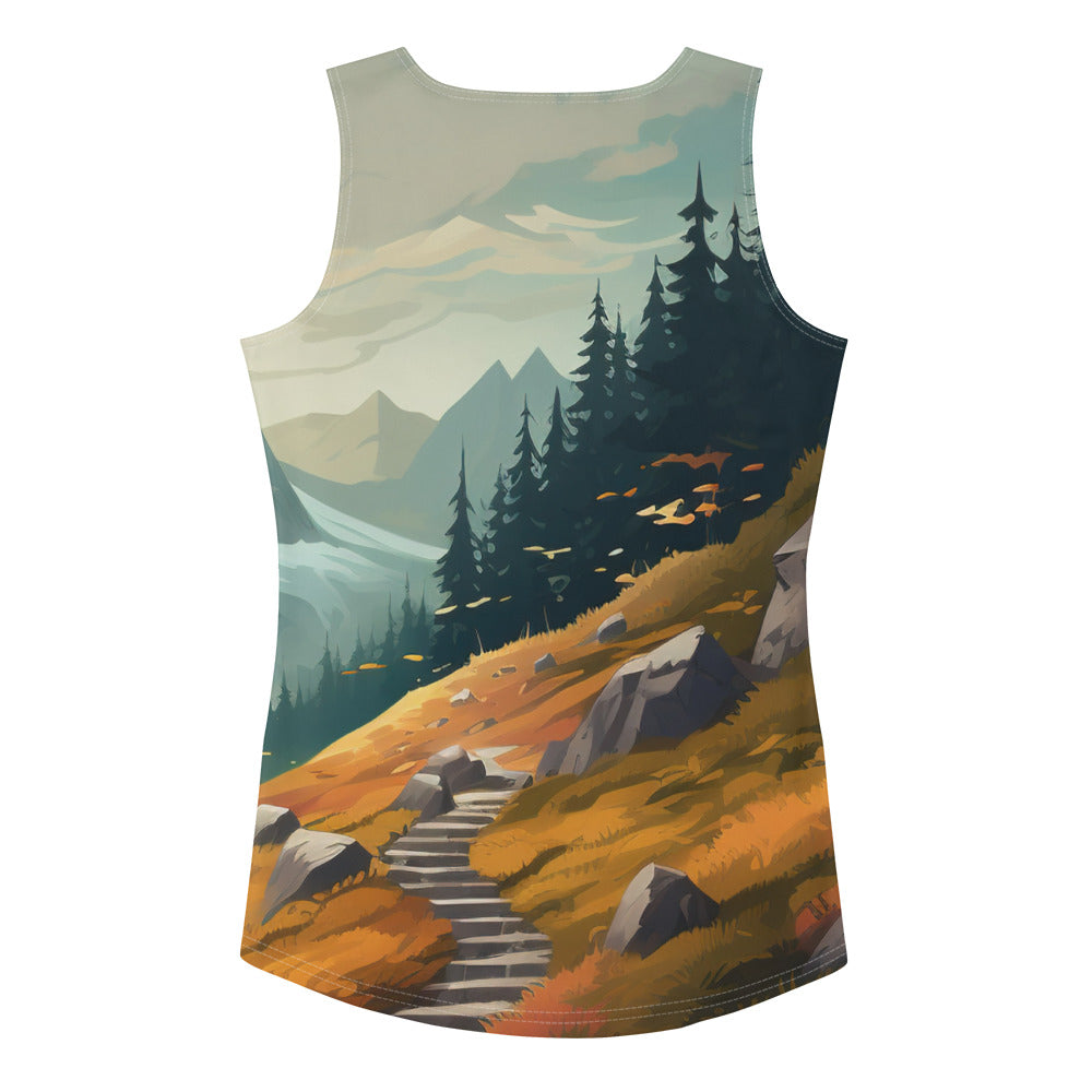 Berge, Wald und Wanderweg - Malerei - Damen Tanktop (All-Over Print) berge xxx XL