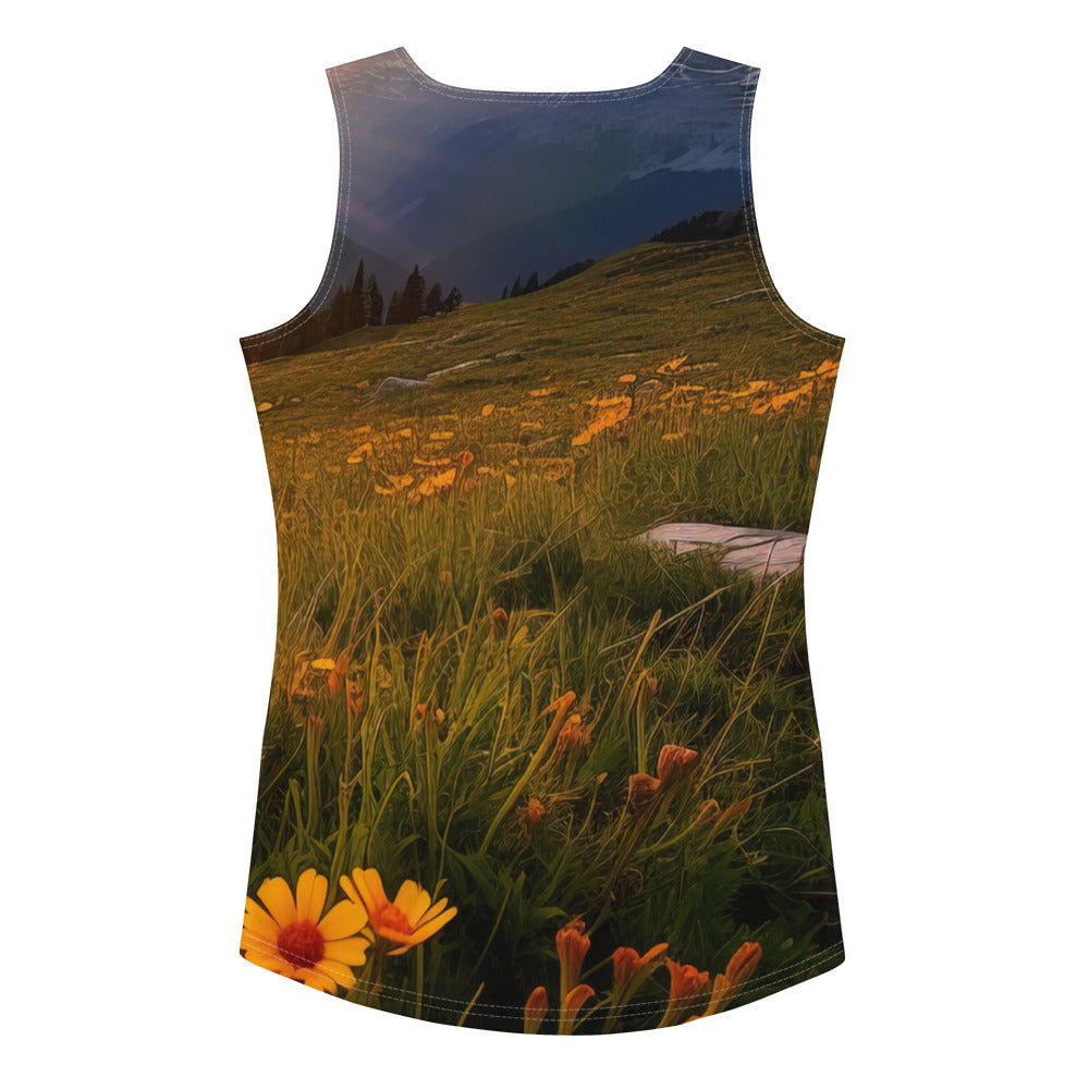 Gebirge, Sonnenblumen und Sonnenaufgang - Damen Tanktop (All-Over Print) berge xxx XL