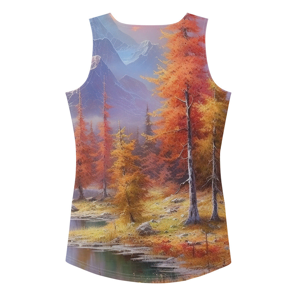 Landschaftsmalerei - Berge, Bäume, Bergsee und Herbstfarben - Damen Tanktop (All-Over Print) berge xxx XL