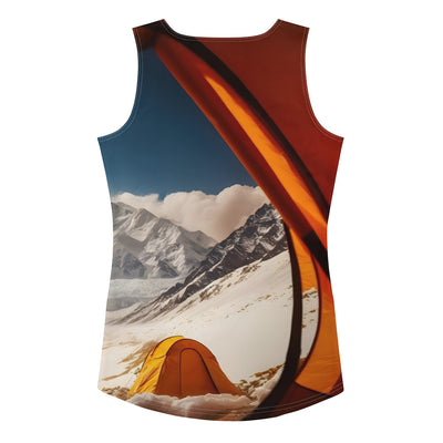 Foto aus dem Zelt - Berge und Zelte im Hintergrund - Tagesaufnahme - Damen Tanktop (All-Over Print) camping xxx XL