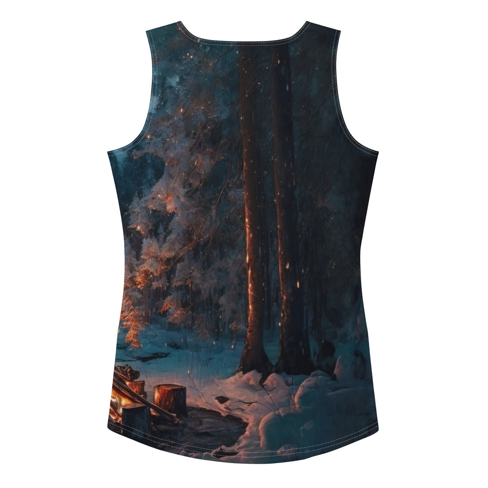 Lagerfeuer beim Camping - Wald mit Schneebedeckten Bäumen - Malerei - Damen Tanktop (All-Over Print) camping xxx XL
