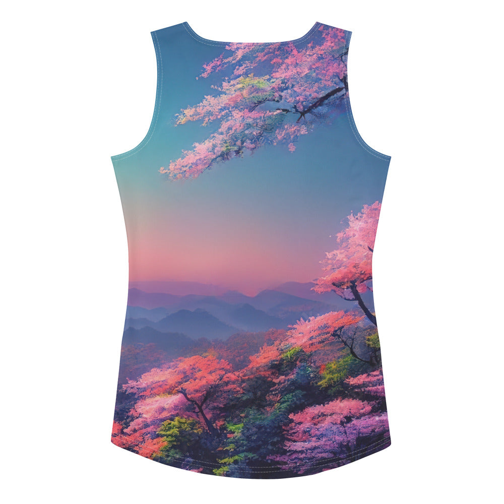 Berg und Wald mit pinken Bäumen - Landschaftsmalerei - Damen Tanktop (All-Over Print) berge xxx XL