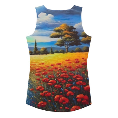 Feld mit roten Blumen und Berglandschaft - Landschaftsmalerei - Damen Tanktop (All-Over Print) berge xxx XL