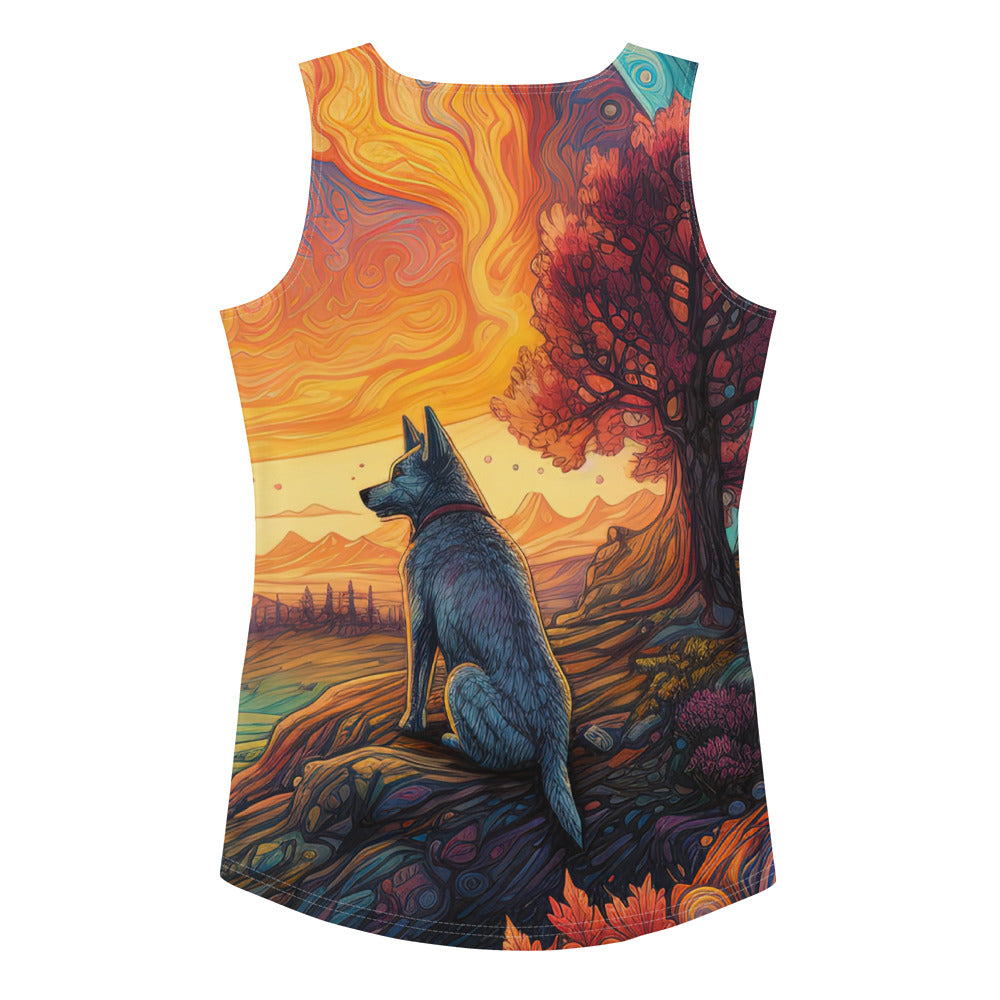 Hund auf Felsen - Epische bunte Landschaft - Malerei - Damen Tanktop (All-Over Print) camping xxx XL
