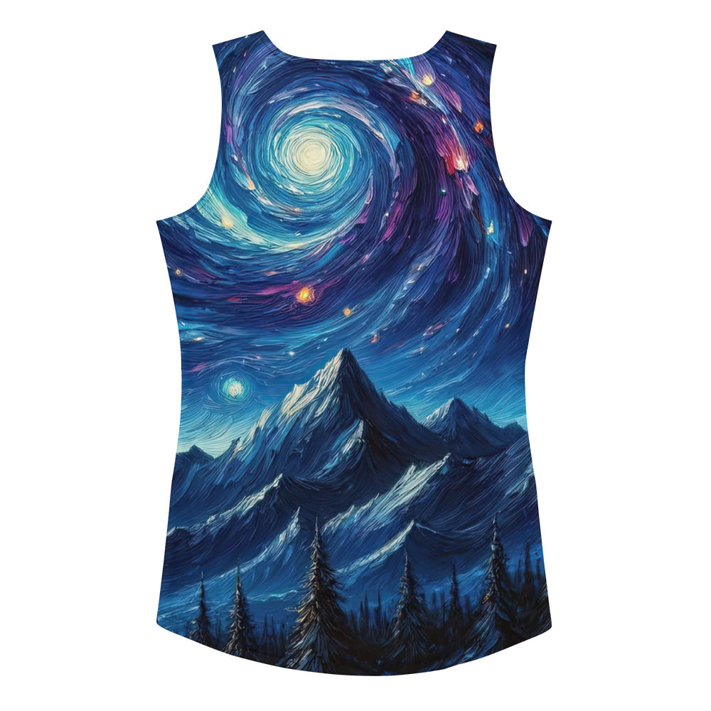 Sternennacht über den Alpen inspiriertes Ölgemälde, mystischer Nachthimmel in Blau - Damen Tanktop (All-Over Print) camping xxx yyy zzz XL
