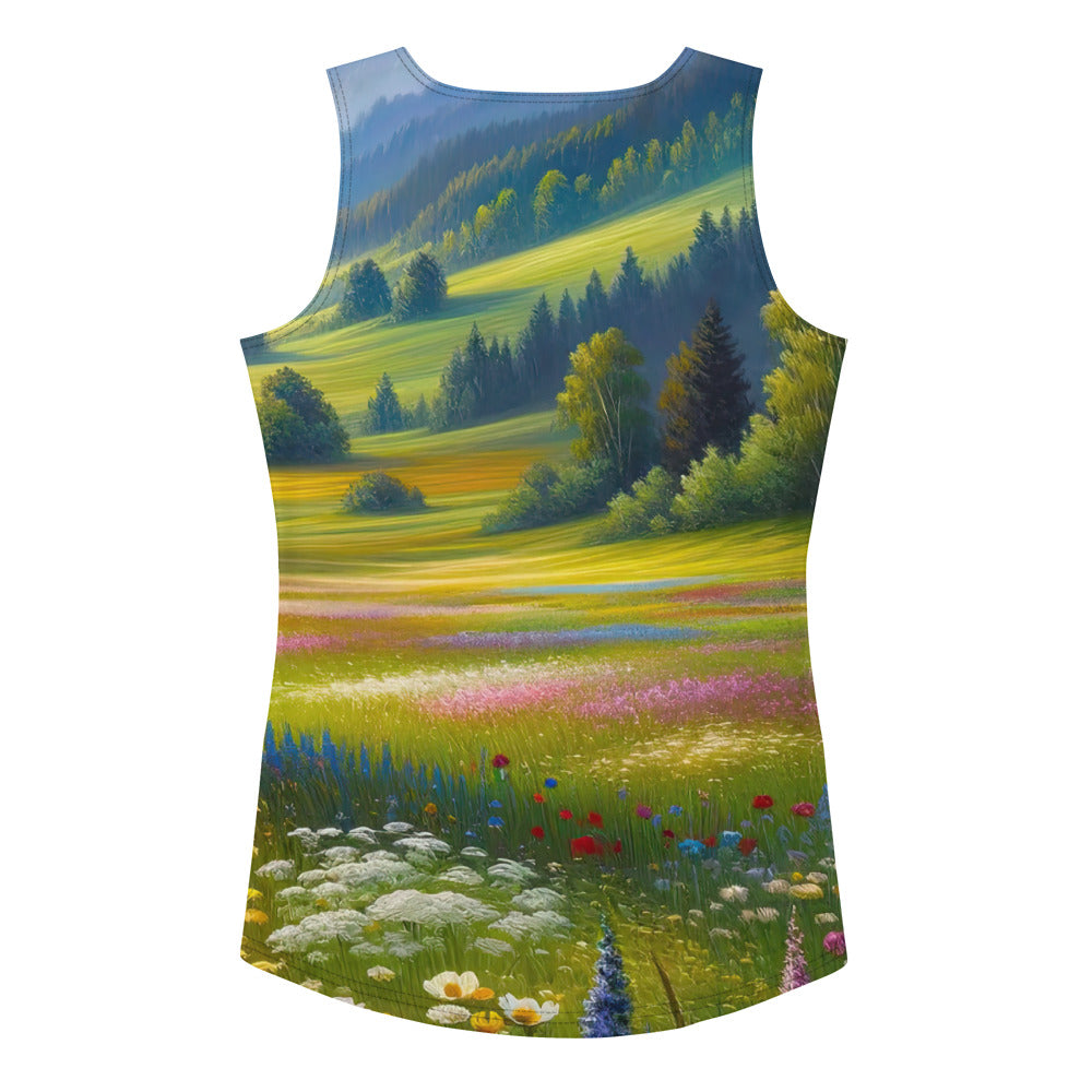 Ölgemälde einer Almwiese, Meer aus Wildblumen in Gelb- und Lilatönen - Damen Tanktop (All-Over Print) berge xxx yyy zzz XL