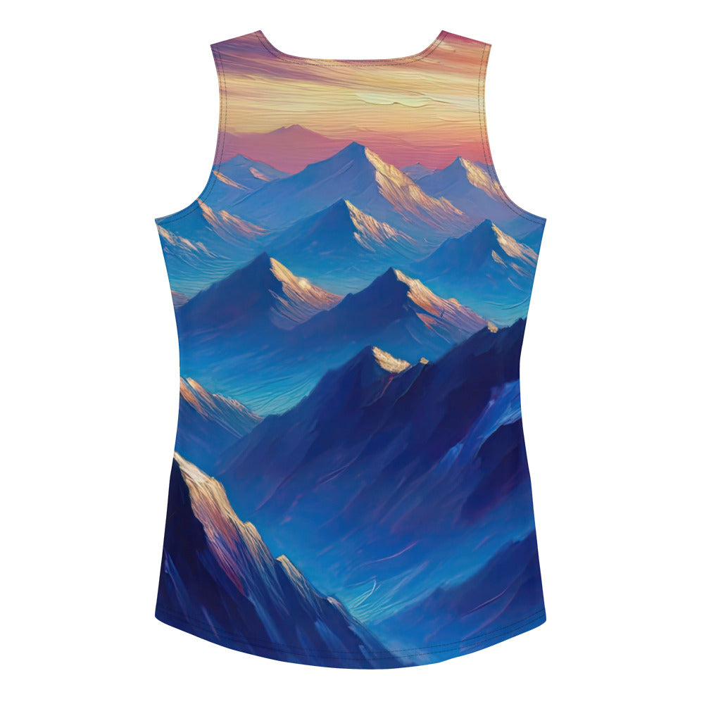 Ölgemälde eines ruhigen Alpenabends mit Bergsteigersilhouette auf dem Gipfel - Damen Tanktop (All-Over Print) wandern xxx yyy zzz XL