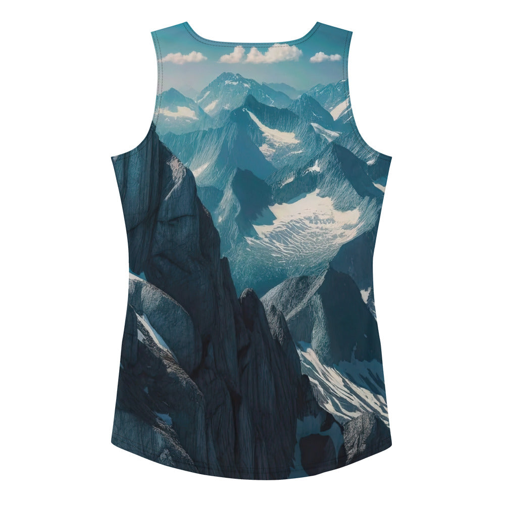 Foto der Alpen mit Gipfelkreuz an einem klaren Tag, schneebedeckte Spitzen vor blauem Himmel - Damen Tanktop (All-Over Print) berge xxx yyy zzz