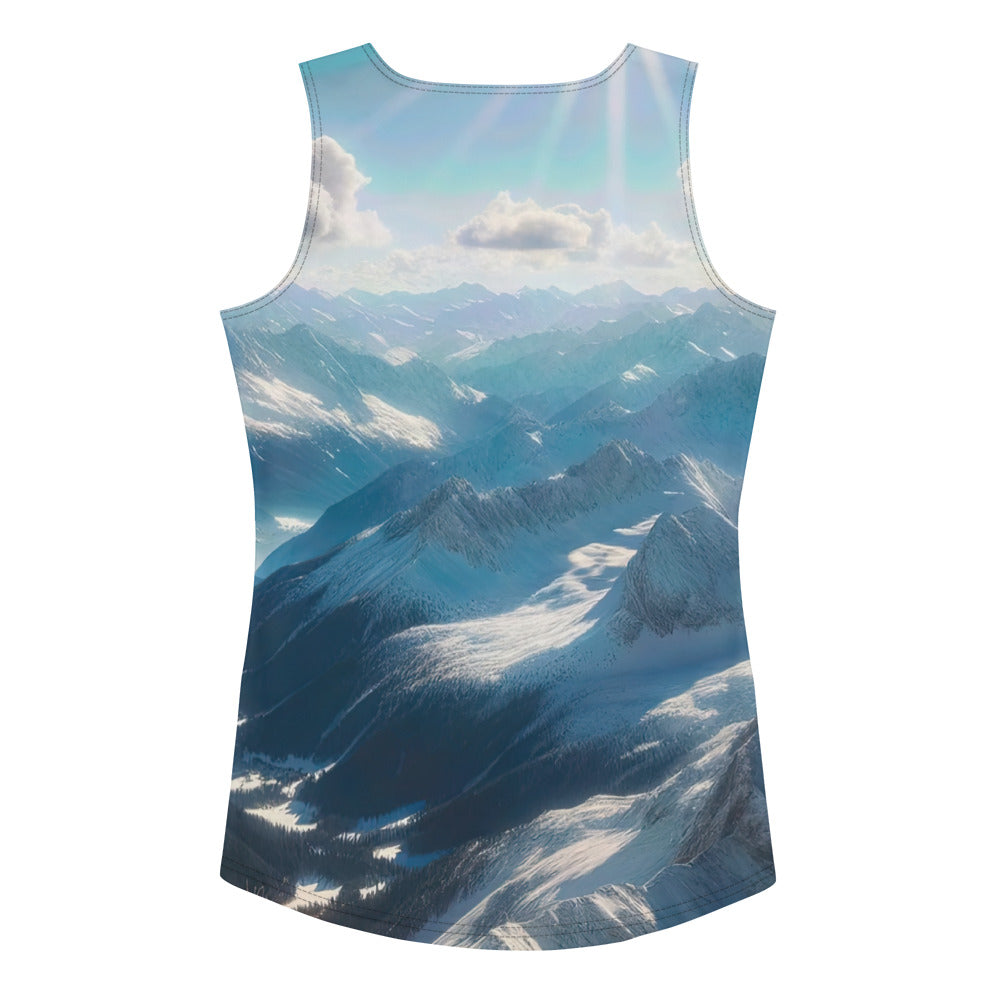 Foto der Alpen im Winter mit Bären auf dem Gipfel, glitzernder Neuschnee unter der Sonne - Damen Tanktop (All-Over Print) camping xxx yyy zzz