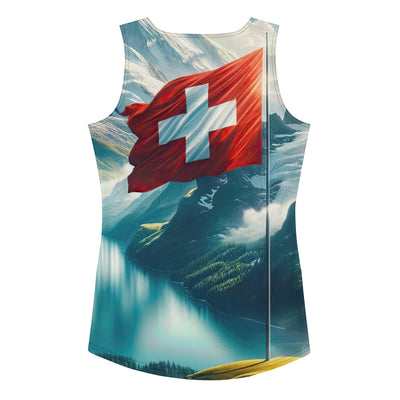 Ultraepische, fotorealistische Darstellung der Schweizer Alpenlandschaft mit Schweizer Flagge - Damen Tanktop (All-Over Print) berge xxx yyy zzz