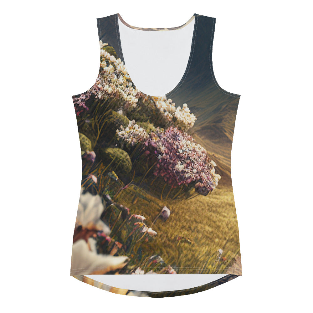 Epischer Berg, steiniger Weg und Blumen - Realistische Malerei - Damen Tanktop (All-Over Print) berge xxx