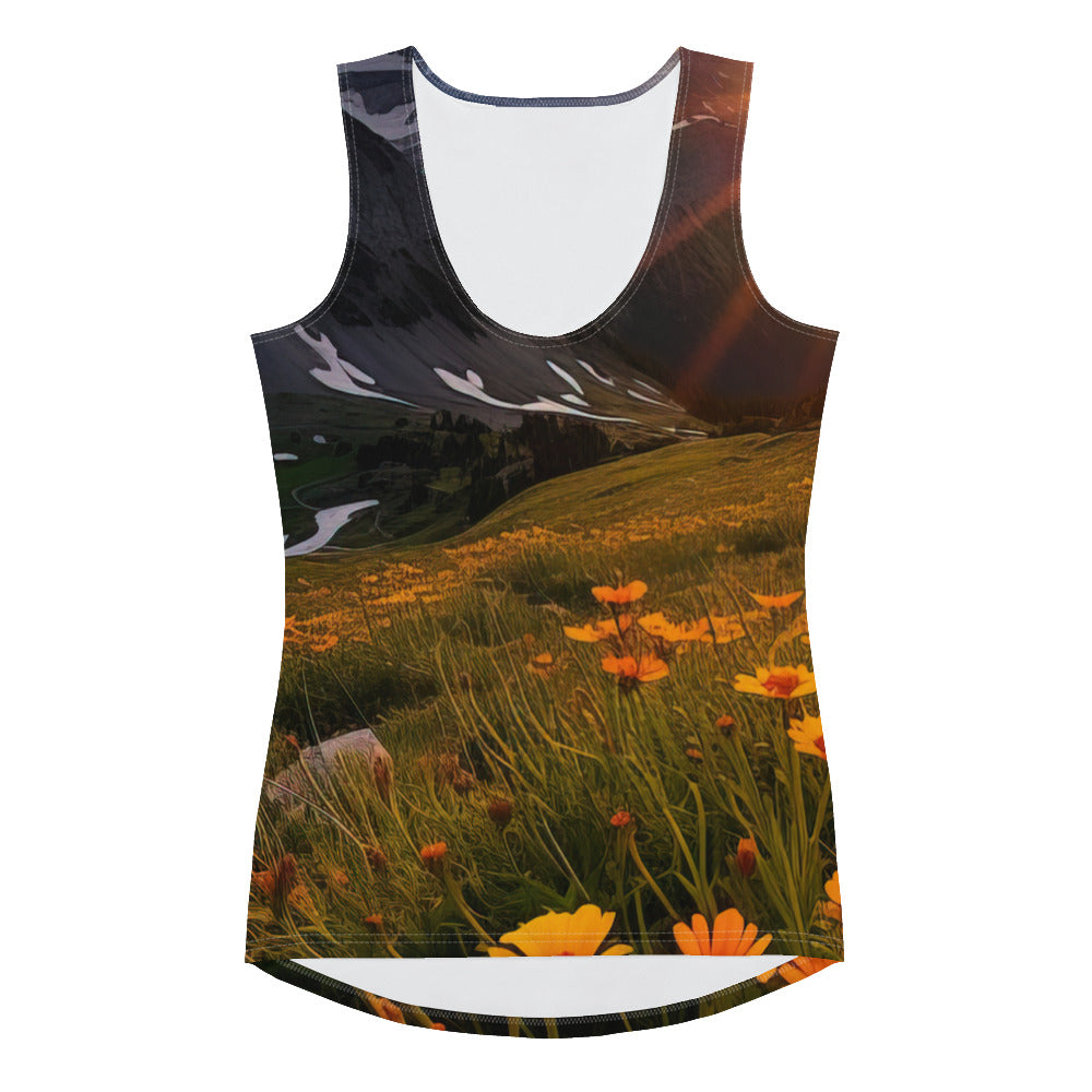 Gebirge, Sonnenblumen und Sonnenaufgang - Damen Tanktop (All-Over Print) berge xxx
