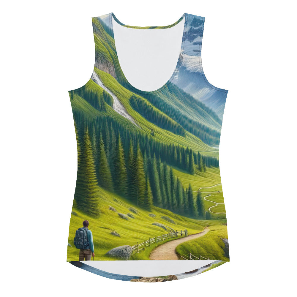 Wanderer in den Bergen und Wald: Digitale Malerei mit grünen kurvenreichen Pfaden - Damen Tanktop (All-Over Print) wandern xxx yyy zzz