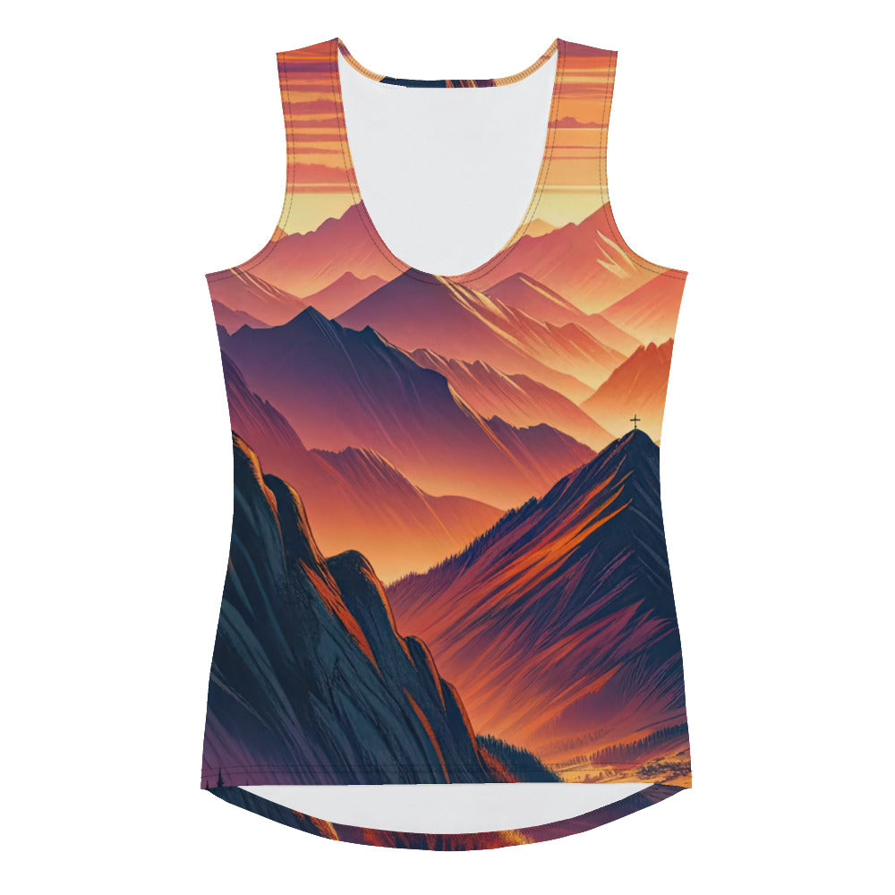 Dramatischer Alpen-Sonnenuntergang, Gipfelkreuz in Orange-Rosa - Damen Tanktop (All-Over Print) berge xxx yyy zzz