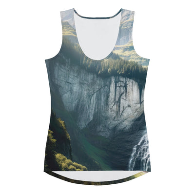 Foto der sommerlichen Alpen mit üppigen Gipfeln und Wasserfall - Damen Tanktop (All-Over Print) berge xxx yyy zzz