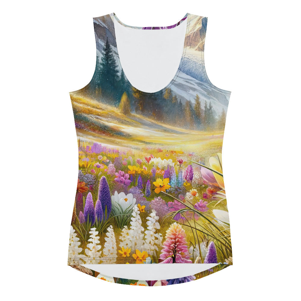 Aquarell einer ruhigen Almwiese, farbenfrohe Bergblumen in den Alpen - Damen Tanktop (All-Over Print) berge xxx yyy zzz