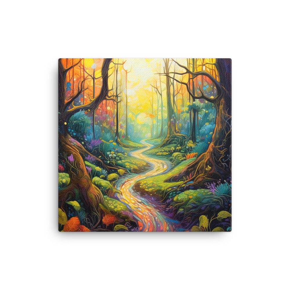 Wald und Wanderweg - Bunte, farbenfrohe Malerei - Leinwand camping xxx 30.5 x 30.5 cm