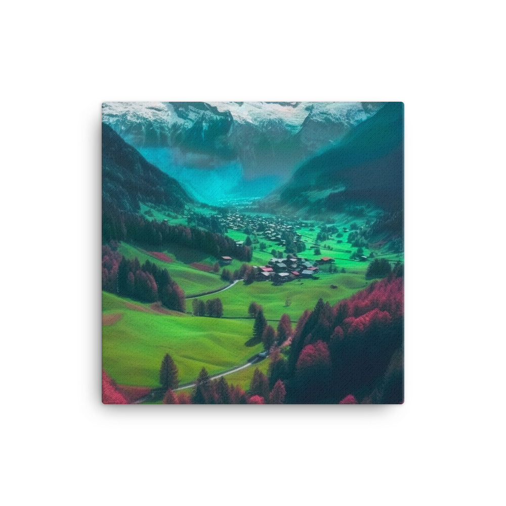 Berglandschaft und Dorf - Fotorealistische Malerei - Leinwand berge xxx 30.5 x 30.5 cm