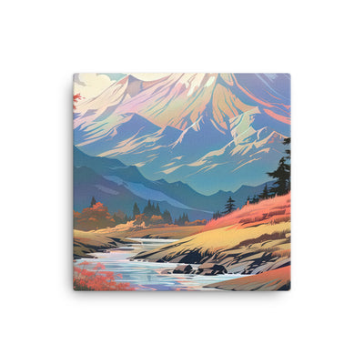 Berge. Fluss und Blumen - Malerei - Leinwand berge xxx 30.5 x 30.5 cm