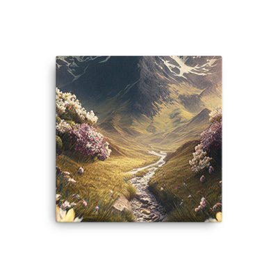 Epischer Berg, steiniger Weg und Blumen - Realistische Malerei - Leinwand berge xxx 30.5 x 30.5 cm
