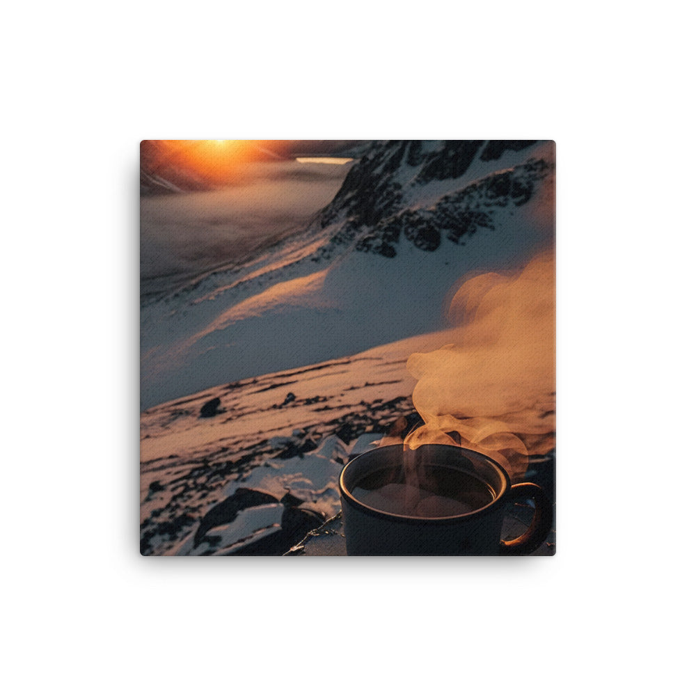 Heißer Kaffee auf einem schneebedeckten Berg - Leinwand berge xxx 30.5 x 30.5 cm