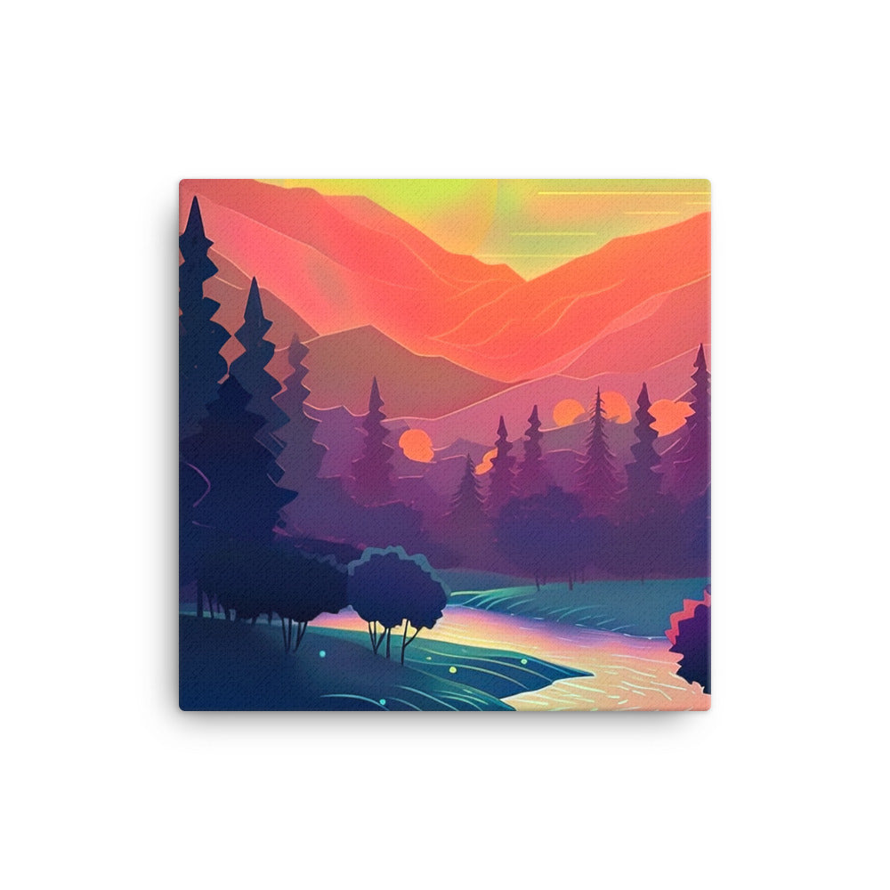 Berge, Fluss, Sonnenuntergang - Malerei - Leinwand berge xxx 30.5 x 30.5 cm