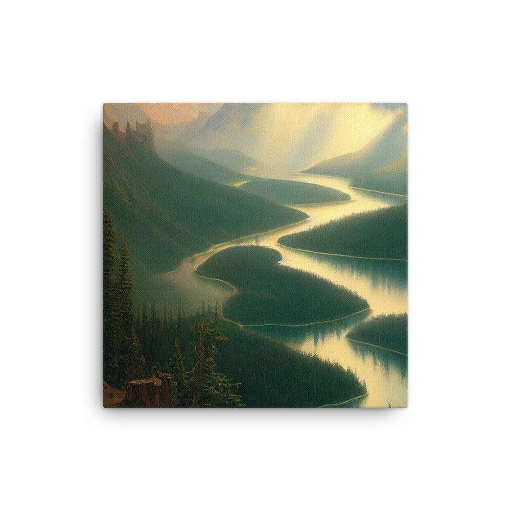 Landschaft mit Bergen, See und viel grüne Natur - Malerei - Leinwand berge xxx 30.5 x 30.5 cm